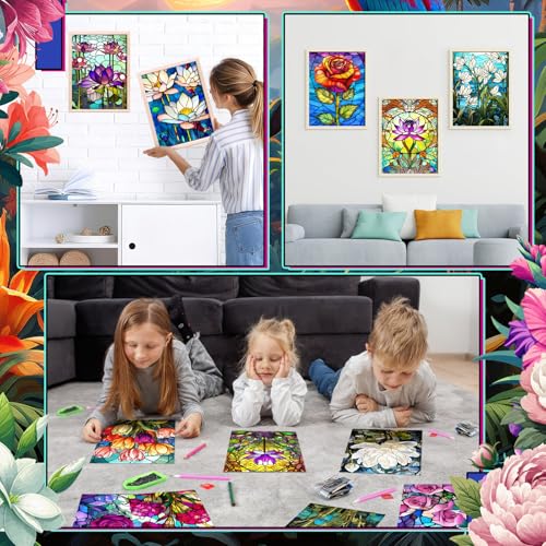 Jaloro 16 Pack 5d Diamond Painting Kits for Adults DIY Flower Animal Diamond Painting Kits Round Crafts for Adults Beginner Home Wall Decoration Gift 11.8 x 15.7 Inches (Flower) - style: Flower