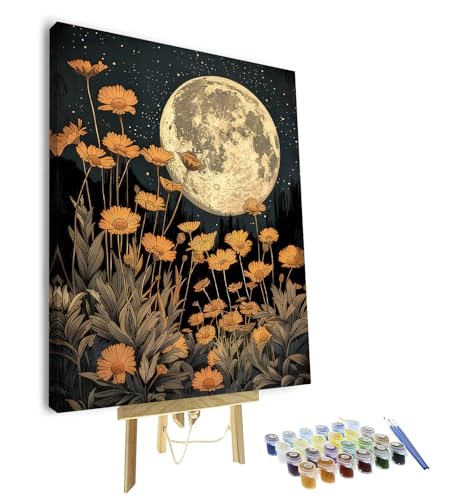 TUMOVO Paint by Number for Adults Flower Moon Adult Paint by Number Kits Moon Night Paint-by-Number DIY Painting by Numbers for Adults Color by Number Arts Craft with Framed, 16 x20 Inch - color: Moon-Framed