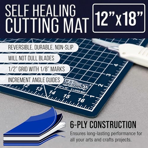 U.S. Art Supply 12"x18" Self-Healing Cutting Mat 5-Ply White/Blue | Double-Sided White/Blue Craft Mat, Non-Slip Cutting Mats for Crafts, Sewing, Quilting, Scrapbooking - color: White/Blue