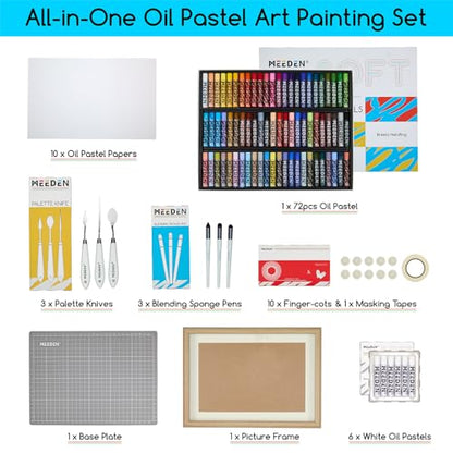 MEEDEN Soft Oil Pastels Set: 102Pcs Oil Pastel Kit with All-in-One Art Tool | Oil Pastel Crayons with 72 Colors & 6 White Pastel, Oil Paper, Palette Knife, Masking Tape, Art Supplies for Artists Adults