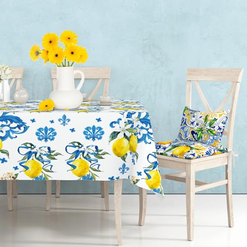 1Pc Blue and White Porcelain Lemon Party Plastic Tablecloth 54 x 87 Inch Long Table Cover, Chinese Style Classical Party Tablecover for Summer Baby Shower Birthday Dinner Picnic Kitchen Event - color: Blue and White Porcelain Lemon