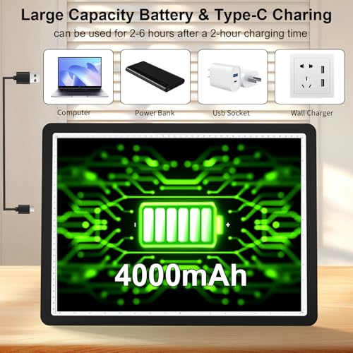 Rechargeable A3 Light Pad for Diamond Painting, 4000mAh Tracing Light Box with 6 Levels of Brightness, Side Physical Buttons & 3 Colors, High-Brightness Light Board for Diamond Art, Drawing, Sketching - style: Rechargeable A3 (Black)