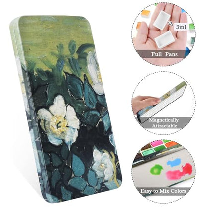 20 Empty Full Pans Watercolor Palette Tins Box with Magnetic Squares - color: Green Rose, size: 20 Full Pans