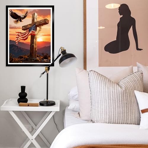 Independence Day Paint by Numbers Kit for Adults Beginner,4Th of July Acrylic Paint by Number Kits on Canvas,Bald Eagle and Cross Digital Oil Painting Art Kits for Home Decor without Frame 16x20 Inch.