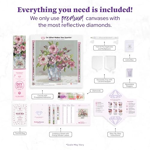 DIAMOND ART CLUB Blushing Blossoms Diamond Art Kits for Adults | Premium Diamond Painting Kit, Fun DIY Crafts for Adults, Round Diamond Art Canvas, 13" x 13" (33 x 33 cm) - color: Blushing Blossoms