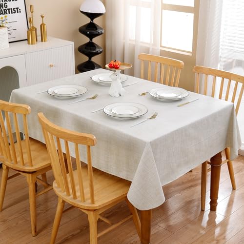 Heavy Duty Vinyl Tablecloth with Flannel Backing Waterproof Oil-Proof Plastic Table Cloth Stain-Resistant Wipeable Rectangle or Square Table Cover for Indoor and Outdoor (Beige Striped,54x54 Inch) - color: Beige Striped, size: 54" x 54" (Square)