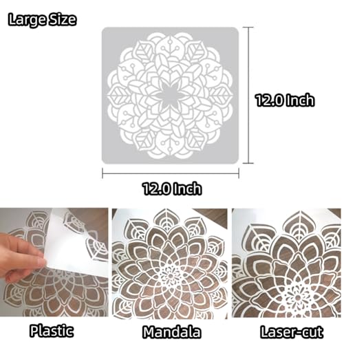 9Pcs Reusable Plastic 12 Inch Large Mandala Stencils for Painting - style: Mandala