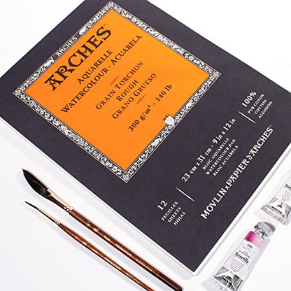 Arches Watercolor Paper Pad, 140 lb. Rough Surface, 12 Sheets, 9"x12" | Traditional Mould Made 100% Cotton Artists' Watercolour Paper, Internal Gelatin Sizing - size: 9"x12", style: Rough