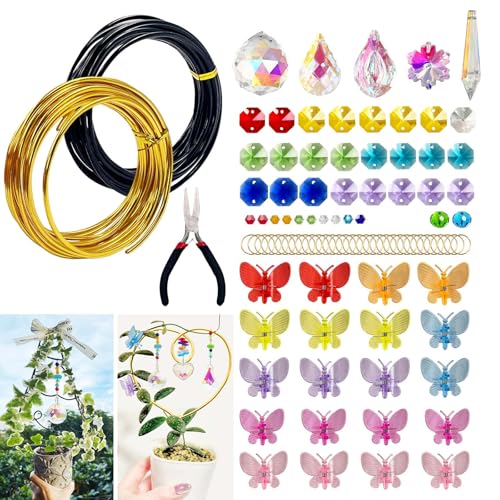 SNAIL GARDEN 9 Gauge/3mm Aluminum Craft Wire Kit with Crystal Suncatchers, Butterfly Plant Clips & Pliers，65.6 ft (20 m) Aluminum Wire for Crafts DIY Plant Trellis, Jewelry Making (Gold&Black)