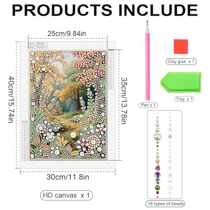 antor DIY Pearl Diamond Painting Kit Garden Landscape Design, Pearl Diamond Art Kits for Adults Beginners, Special Shaped Crystal Rhinestones Painting Kits for Home Wall Decor, 11.81×15.75 Inch