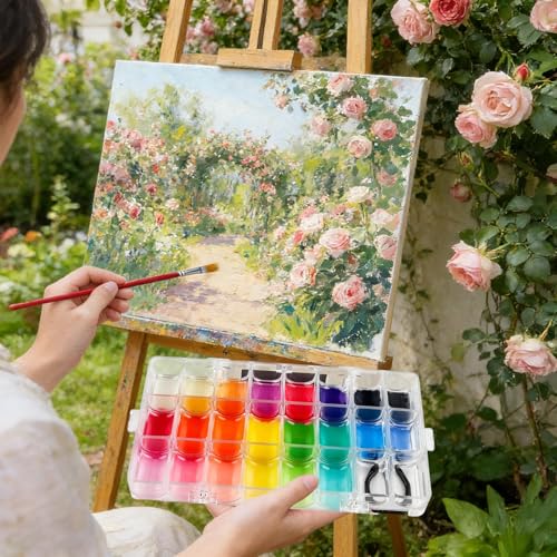 WANDIC Paint Palette Box, 24 Wells Transparent Empty Airtight Paints Container Leak Proof Palette Case for Watercolors Gouache Oil Painting Acrylic - color: 24 Well U-shaped