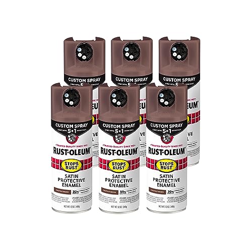 Rust-Oleum Stops Rust Custom 5-in-1 Spray Paint, Satin Chestnut Brown - color: Satin Chestnut Brown, size: 12 Ounce (Pack of 6)