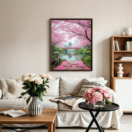 PHANTASYART Cherry Blossom Paint by Numbers Kit for Adults 16x20inch - color: Cherry Blossom Scenery, size: 16x20inch