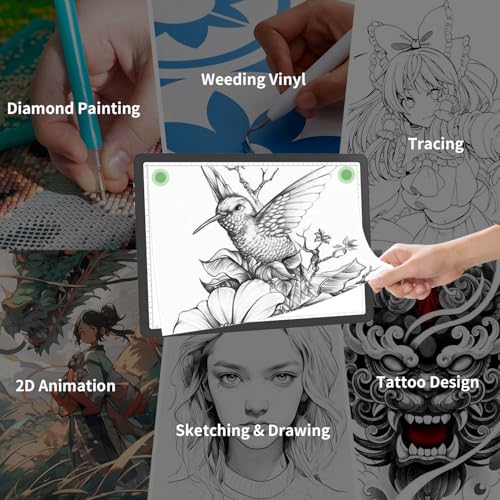 Rechargeable A4 Diamond Art Light Board with Carry Bag, 9000 Lux Tracing Light Box with Side Physical Buttons, 3 Colors & 6 Levels of Brightness, LED Light Pad for Diamond Painting, Weeding Vinyl - size: A4 with Bag