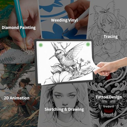 Rechargeable A4 Diamond Art Light Board with Carry Bag, 9000 Lux Tracing Light Box with Side Physical Buttons, 3 Colors & 6 Levels of Brightness, LED Light Pad for Diamond Painting, Weeding Vinyl - size: A4 with Bag