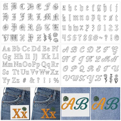 Water Soluble Stabilizer Embroidery Pattern - Letter Alphabet Stick & Stitch Embroidery Paper Wash Away, Number Hand Sewing Patterns for T-Shirt Bag Towel (4 Sheets) - style: Letter976