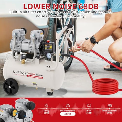 Ultra Quiet Air Compressor, Only 68dB, 8 Gallon Tank, Oil-Free, 110V/60Hz 2.15HP, 9.04CFM@115PSI, Air Compressor Perfect for Spray Painting, Auto Repair, Tire inflation, Woodwork nailing - size: 8 Gallon- Enhanced Version