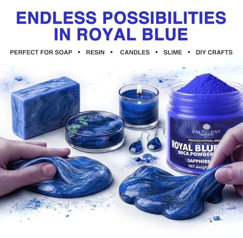 BALTIC DAY Royal Azure Blue Mica Powder 2 oz (56g) – Shimmering Blue Pigment for Epoxy Resin, Soap Making, Candle Dye, Slime, Nail Art, Bath Bombs, Acrylic Pouring & Crafts - color: Royal Azure