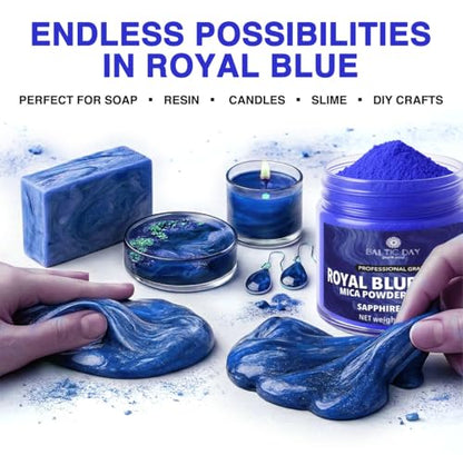 BALTIC DAY Royal Azure Blue Mica Powder 2 oz (56g) – Shimmering Blue Pigment for Epoxy Resin, Soap Making, Candle Dye, Slime, Nail Art, Bath Bombs, Acrylic Pouring & Crafts - color: Royal Azure