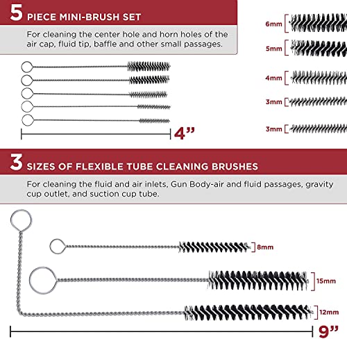 YUZES Spray Gun Cleaning Kit, 23-Piece Brush & Needle Set for Paint Guns | Brushes, Needle Picks & Tube Cleaners for Nozzles, Air Caps & Passages, Fits Suction, Gravity, Pressure Feed and Airbrushes