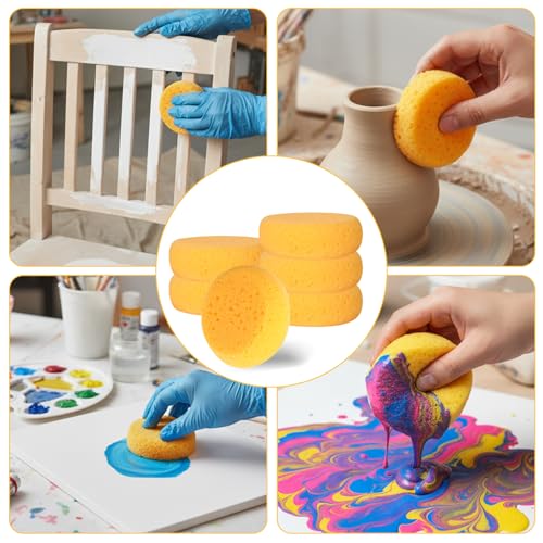 6Pcs Pottery Sponges for Clay, 2.5inch Round Craft Small Yellow Painting Sponge, Synthetic Sponges for Pottery and Cleaning Horse Saddle, Watercolors Painting Sponge, Pottery Tools and Supplies
