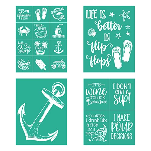 Self Adhesive Screen Printing,Stencils Mesh Transfer Stencils - Reusable Screen Printing Stencil Patterns for DIY Painting (Summer Beach 4PC) - color: Summer Beach