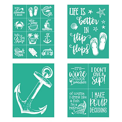 Self Adhesive Screen Printing,Stencils Mesh Transfer Stencils - Reusable Screen Printing Stencil Patterns for DIY Painting (Summer Beach 4PC) - color: Summer Beach