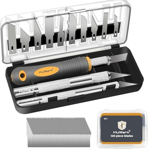 MulWark 136-Piece Precision Hobby Knife Set with Blade Storage Magnetic Handle - Portable Exacto Knife for Modeling & Crafting, Includes Chiseling, Stencil Edge & Fine Point Blades, 120#11 Blades - style: 136-Piece Precision Hobby Knife Set