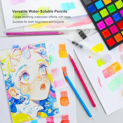 KALOUR Professional Watercolor Pencils, 180 Colors Set, Water-Soluble