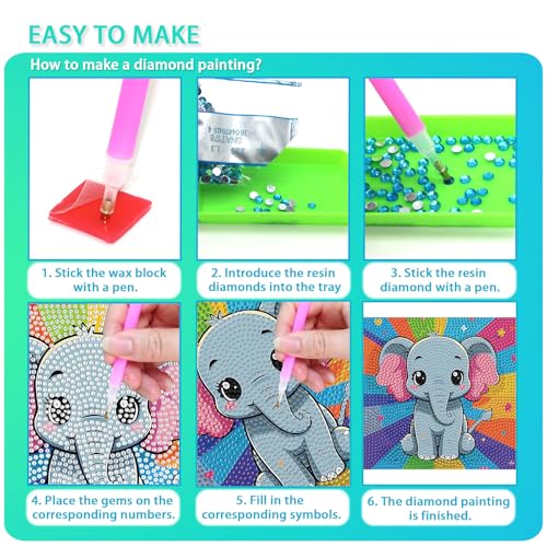 UiSdfuy Diamond Art Kits for Kids,Arts & Crafts for Kid Ages 8-12,Diamond Art for Kids,Gem Art 4 Pack Diamond Painting 6" X 6" (Dinosaur Crocodile Penguin Elephant) - color: Dinosaur Crocodile Penguin Elephant