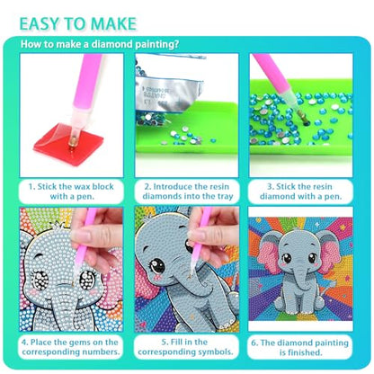 UiSdfuy Diamond Art Kits for Kids,Arts & Crafts for Kid Ages 8-12,Diamond Art for Kids,Gem Art 4 Pack Diamond Painting 6" X 6" (Dinosaur Crocodile Penguin Elephant) - color: Dinosaur Crocodile Penguin Elephant