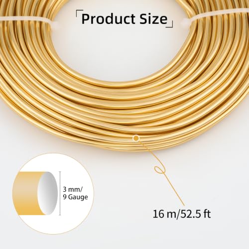 9 Gauge Aluminum Craft Wire, 52.5FT Bendable Armature Wire for Sculpting, Jewelry Making, DIY Crafting, Doll Making, Modelling, Bonsai Training(Tin Gold) - color: Tin Gold