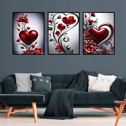 3 Pack Diamond Art Kits for Adults, Flowers Diamond Painting Kit 12x16 inch - color: 3 Pack Valentines, size: 11.8x15.7in(30x40cm)