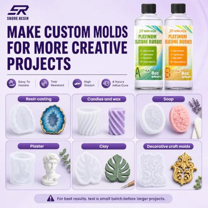Platinum Silicone Mold Making Kit 16 oz, 15A, 1:1 Self-Degas | 16 oz platinum silicone, 1:1 mix, flexible 15A, self-degassing flow and fine-detail casting for reusable craft molds.