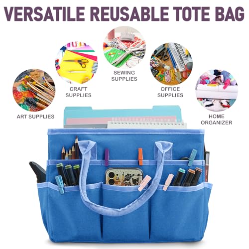 Cupohus Craft Organizer Bag, Blue Art Supply Tote with Multiple Pockets - color: Blue
