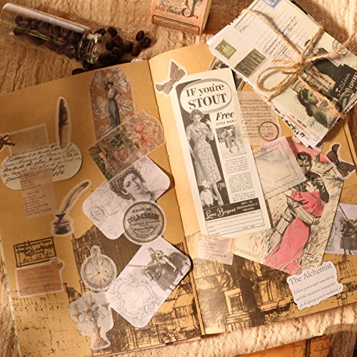 200Pcs Vintage Scrapbook Stickers, Aesthetic Junk Journal Stamping Supplies Kit, Scrapbooking Ephemera Washi Paper for Bullet Journaling Planners Diary Collage - style: Retro Memory