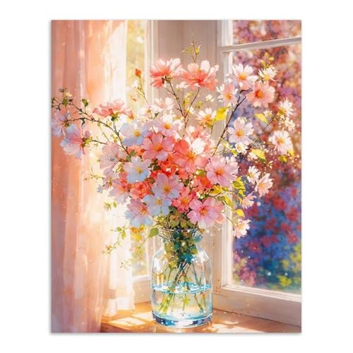 Alptiny Beautiful Flower Paint by Numbers Kit for Adults Beginner, Vase Plants Paint by Number Kits on Canvas, Floral Oil Painting Kit for Home Decor or Gift - 16x20 Inch - color: Flower