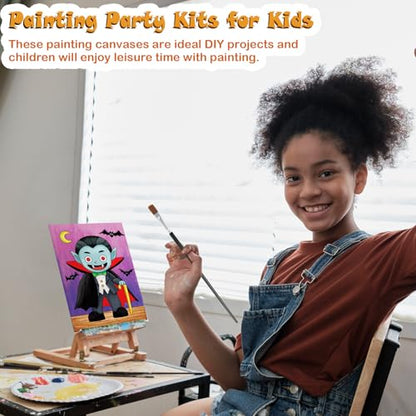 Anseal 12 Packs Pre Drawn Canvas to Paint, 5" X 7" Halloween Pre Printed Canvas for Kids, Pre Stretched Canvas Outline Painting Boards for Beginners, Students, Party Favor - style: Halloween