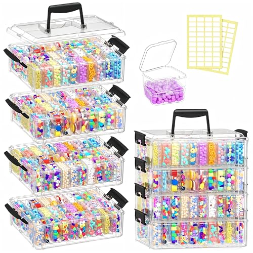 Bead Organizer Box 120 Pcs, 4-Tier Large Capacity Stackable Bead Storage Containers, Portable Plastic Craft Organizers for Jewelry Making, Bracelets, DIY, Nail Art Charms - size: 4-Tier 120 Compartments