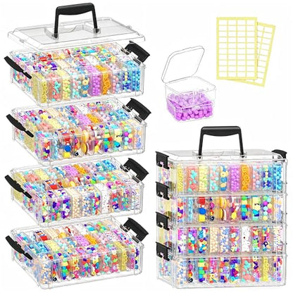 Bead Organizer Box 120 Pcs, 4-Tier Large Capacity Stackable Bead Storage Containers, Portable Plastic Craft Organizers for Jewelry Making, Bracelets, DIY, Nail Art Charms - size: 4-Tier 120 Compartments