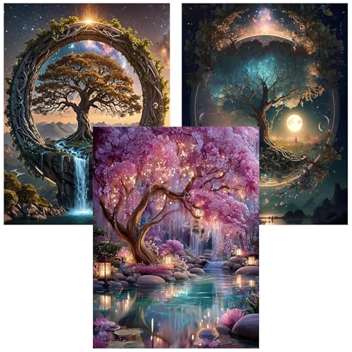Xylogist 3 Packs Tree of Life Diamond Art Kits for Adults 12x16 Inch | Tree of Life Diamond Painting for Beginners, 5D DIY Full Drill Diamonds Gem Craft Art Home Wall Decor - color: 3 Packs Tree of Life, size: 11.8 x 15.7 in