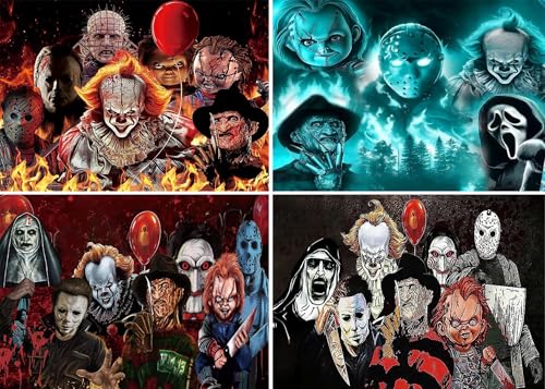 VeGuude 4 Pack Halloween Diamond Art Kits for Adults Wall Decor 16x12 Inch - color: DP01222