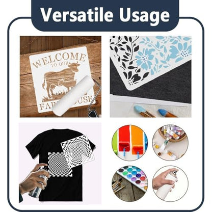 9 Pieces Abstract Geometric Stencil Set, Reusable Plastic Optical LiNE 3-D Illusion Stencil Sphere & Line Modern Wall Stencil Painting Templates for DIY Art, Scrapbooking, Drawing, Wall & Floor Decor