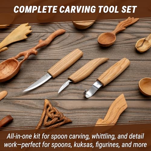 BeaverCraft S13 Wood Carving Tools Set for Spoon Carving 3 Knives Wood Carving Kit for Beginners Hook Knife Wood Carving Right-Handed Spoon Carving Whittling Knives (S13 Right-Handed)