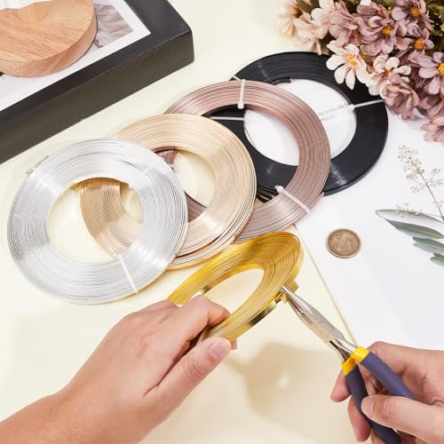 Beebeecraft 32.8 Feet Flat Jewelry Craft Wire Aluminum Wire 5mm for Bezel Jewelry Making Sculpting Armature Craft Gem Bezer Wrapping(Gold Color) - color: Gold
