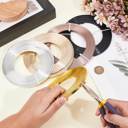 Beebeecraft 32.8 Feet Flat Jewelry Craft Wire Aluminum Wire 5mm for Bezel Jewelry Making Sculpting Armature Craft Gem Bezer Wrapping(Gold Color) - color: Gold