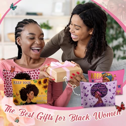12 Pcs African American Makeup Bags Bulk, Christian Gifts for Women with Bible Verse, Black Women Canvas Zipper Bags for Mother's Day Church Group Sister Mom - style: African Style