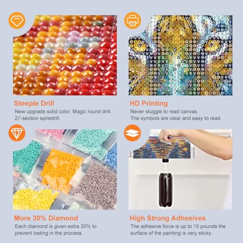 Reluohuo Tiger Diamond Painting Kits for Adults, 5D DIY Full Drill Diamond Art Kits for Beginner, Round Gem Art Craft for Home Wall Decor, 12x12 Inch