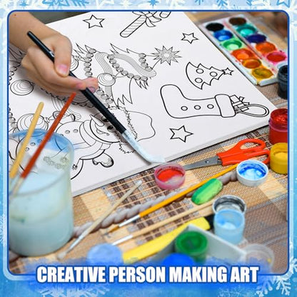 Sherr 20 Pcs Christmas Pre Drawn Canvas for Painting for Adults | Bulk 8" x 10" Pre Stretched Outline Painting Boards for Beginners Students, Happy New Year Party Favor - style: Holiday