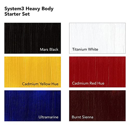Daler Rowney System3 6-Tube Heavy Body Acrylic Paint Process Set - 59ml Acrylic Paint Tubes for Artists and Students - Artist Paint for Canvas Murals and More - Thick Acrylic Paint for All Skill Sets
